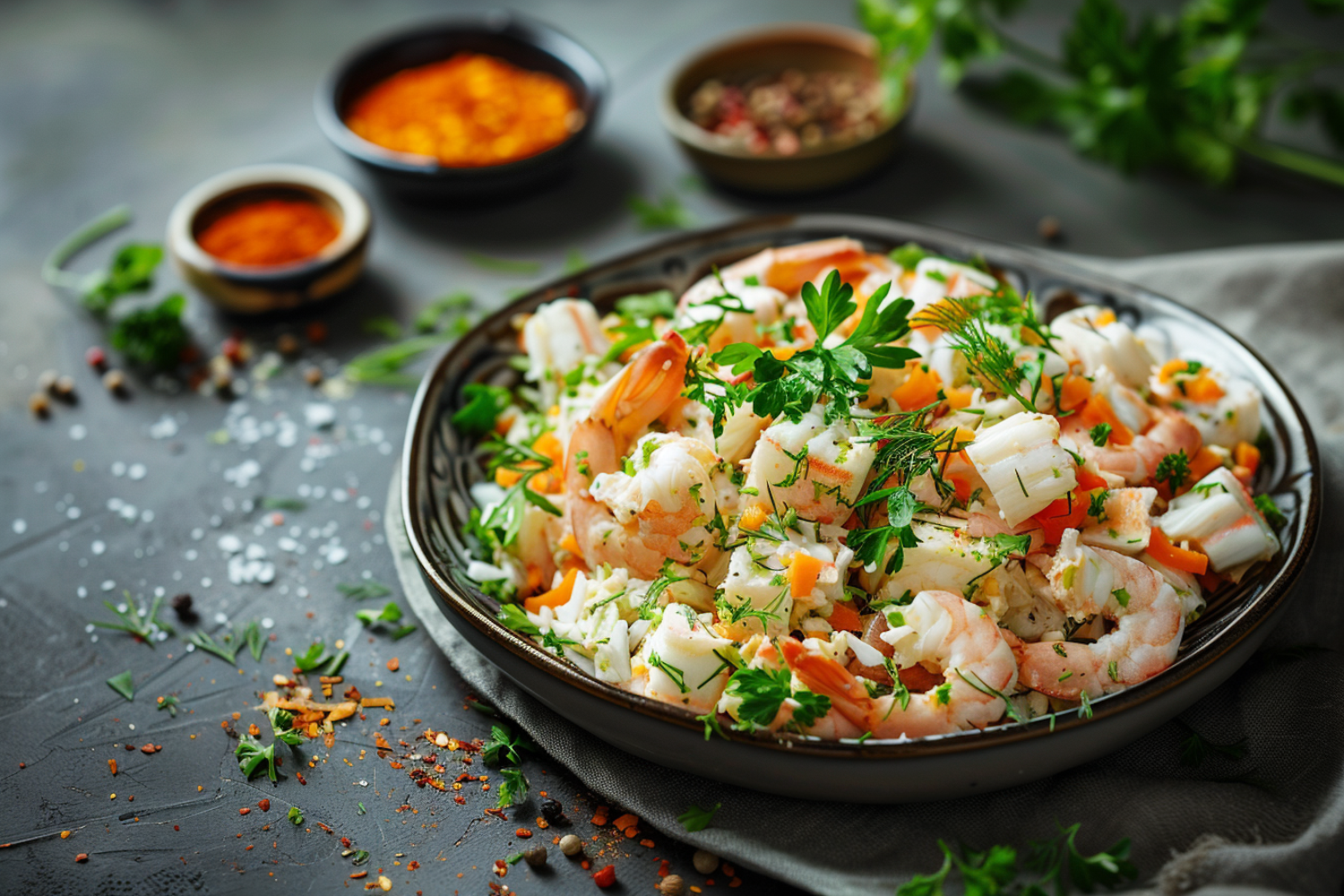 Gourmet Seafood Salad on Rustic Platter