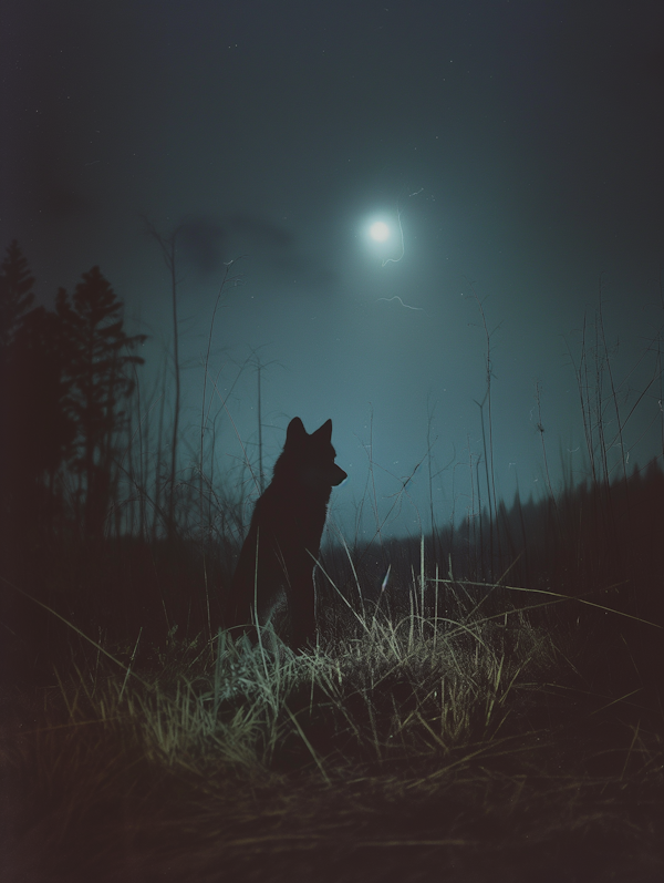 Silhouetted Wolf in Moonlight