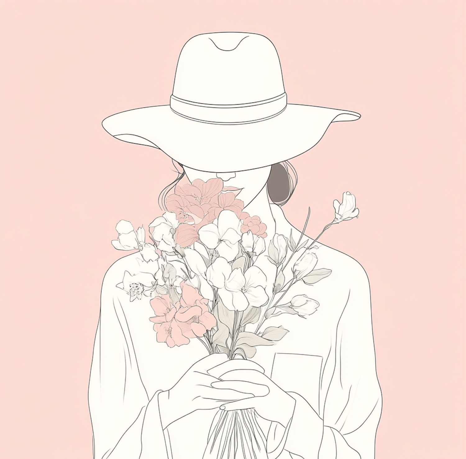 Stylized Illustration of Woman with Flowers