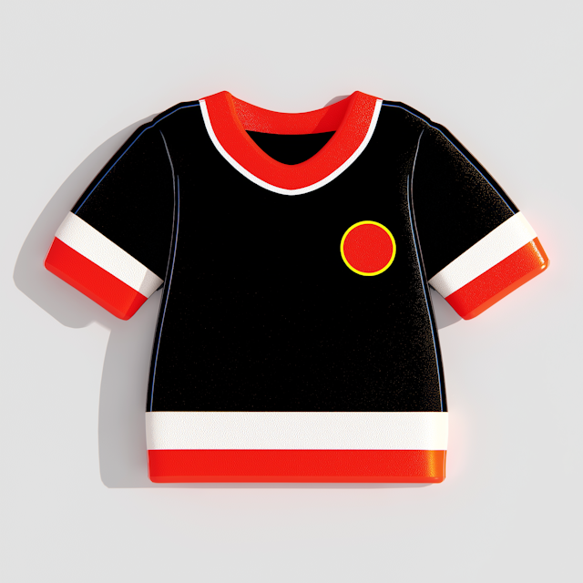 Stylized Black Shirt with Red and White Accents