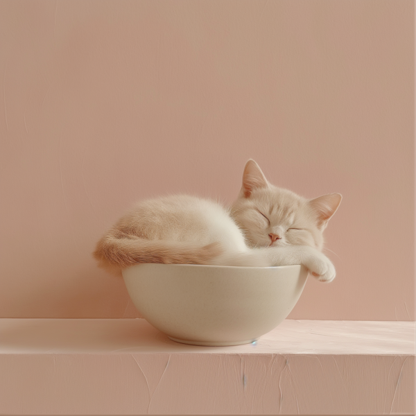 Serene Kitten Asleep in a Bowl