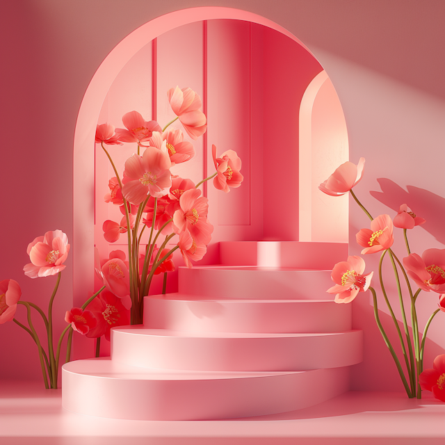 Stylized Pink Floral Interior