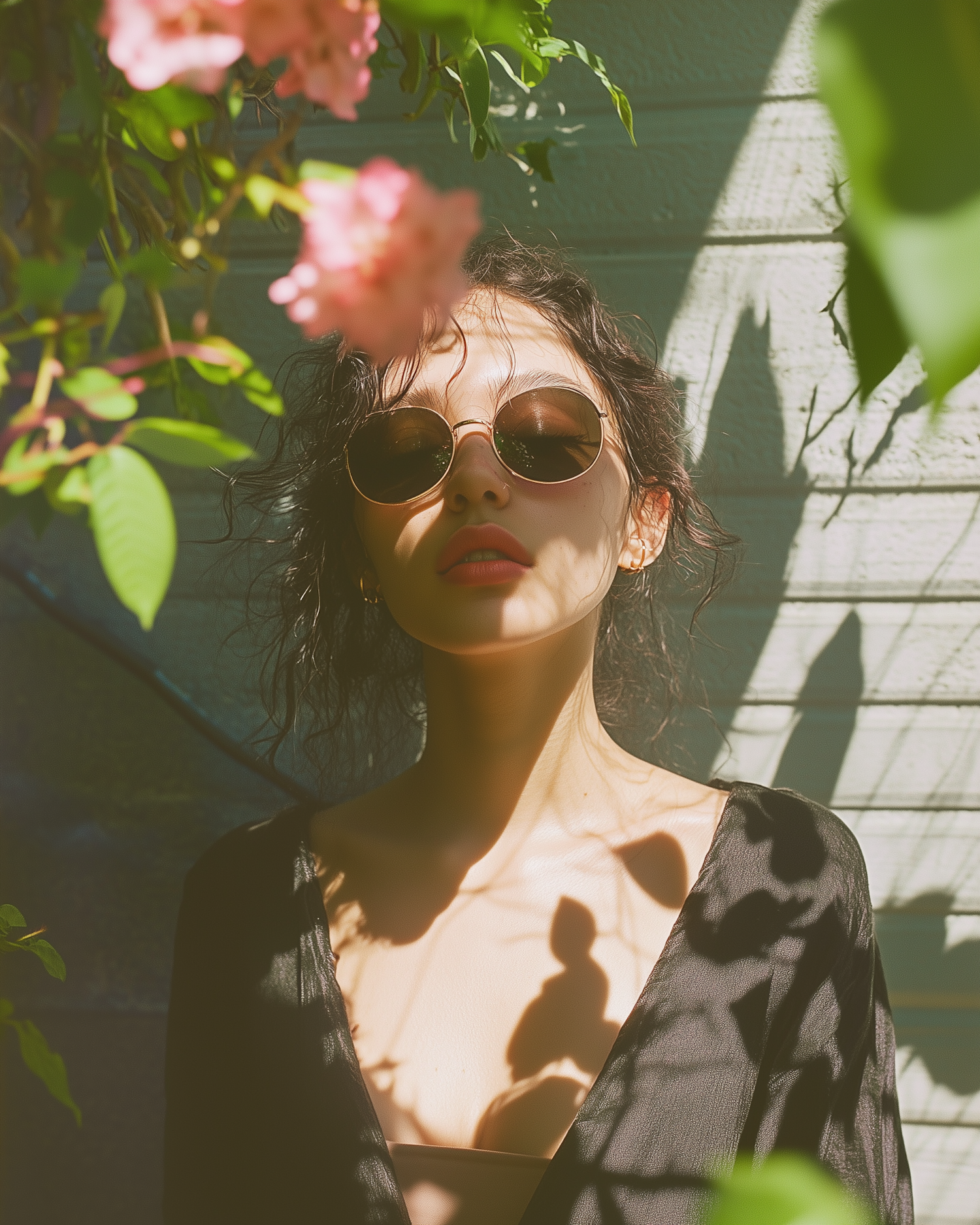 Woman in Sunglasses with Leaf Shadows