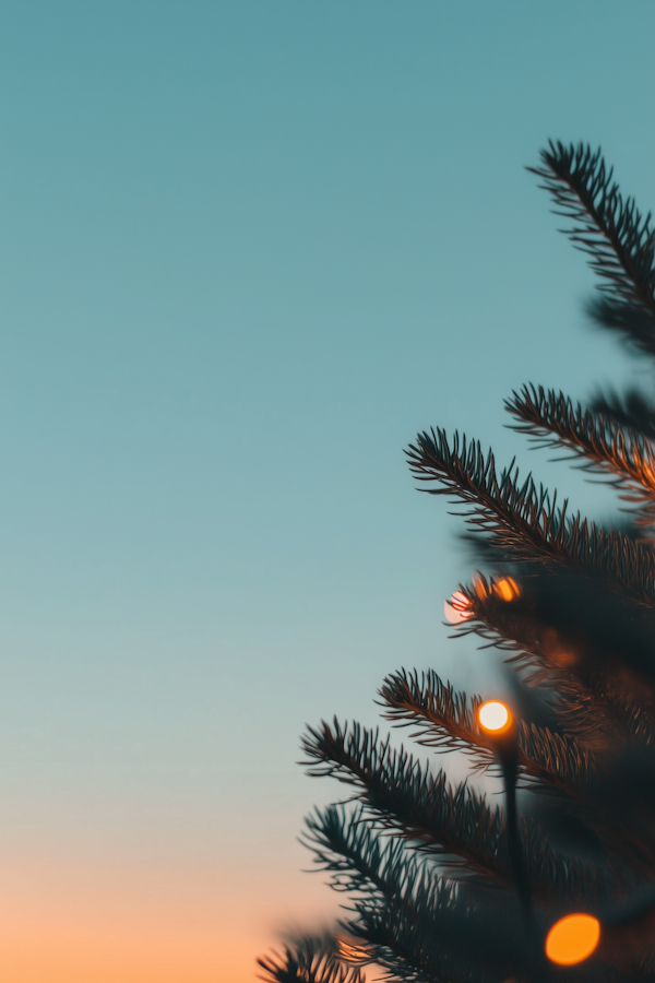 Festive Pine Branch at Sunset