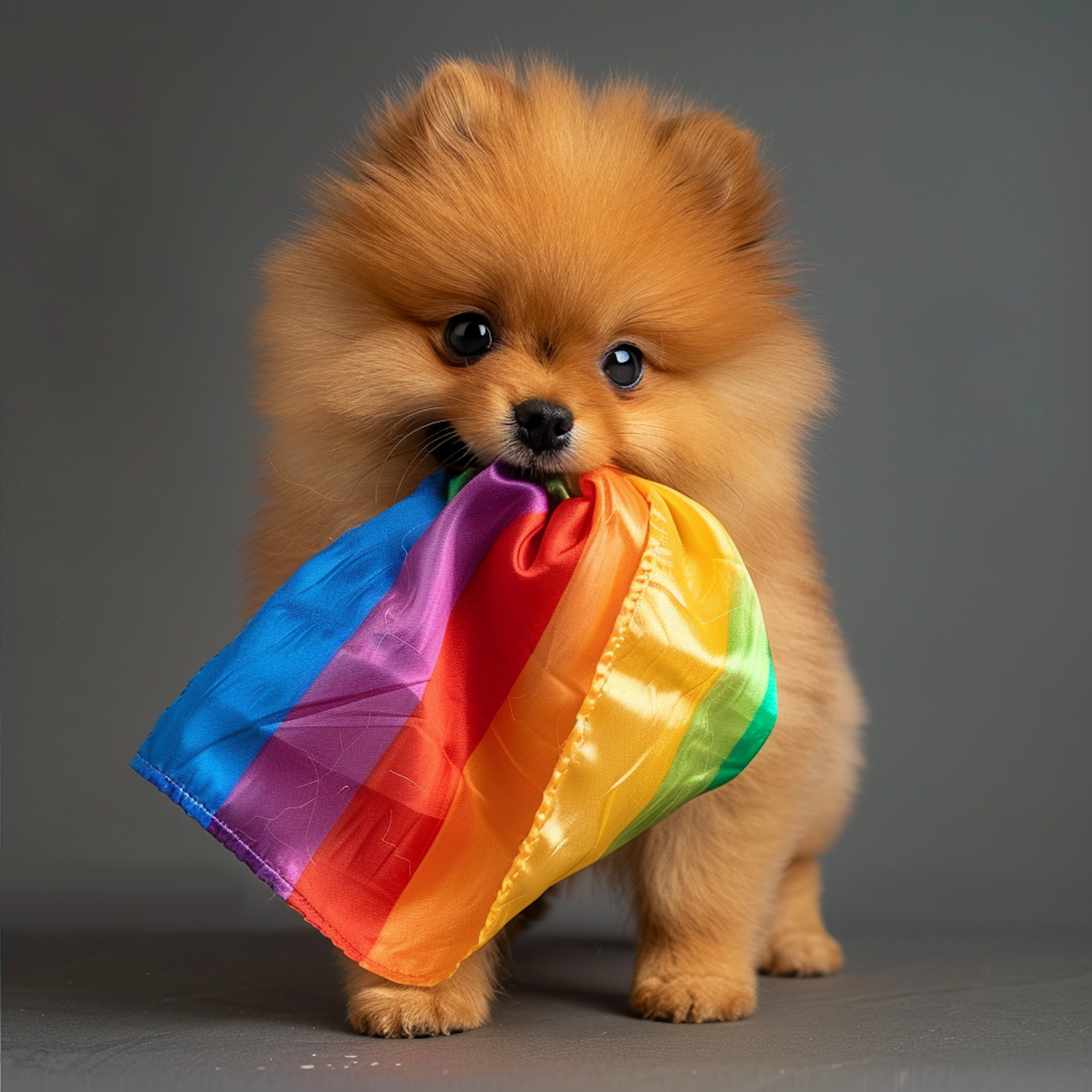 Pomeranian Puppy with Rainbow Flag