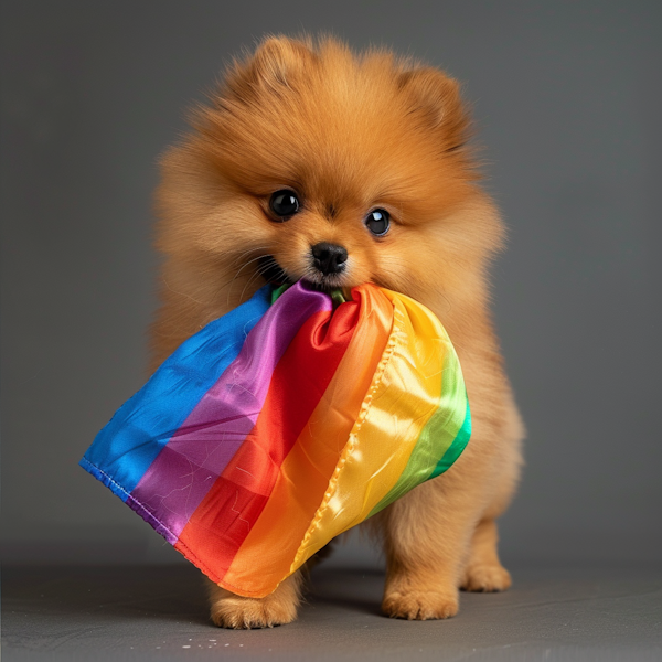 Pomeranian Puppy with Rainbow Flag