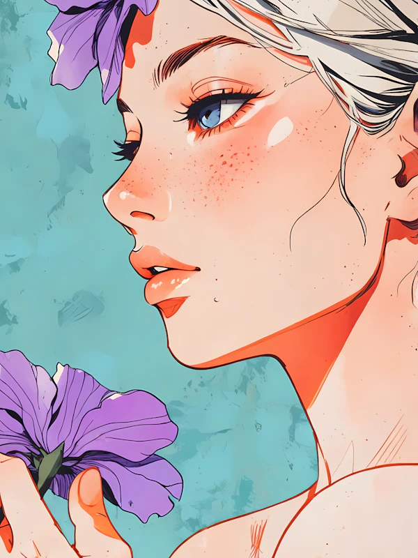 Serene Woman with Purple Flower