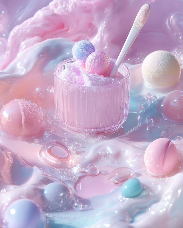 Dreamy Pastel Scene with Glass Container