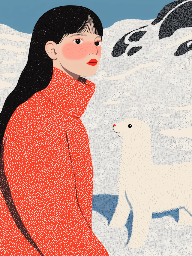 Person with Seal in Snowy Landscape