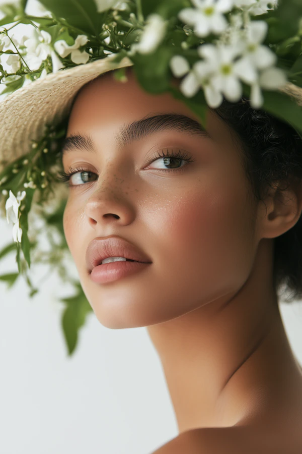 Serene Portrait with Floral Hat