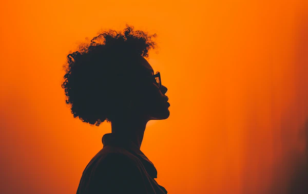 Contemplative Silhouette in Sunset Orange