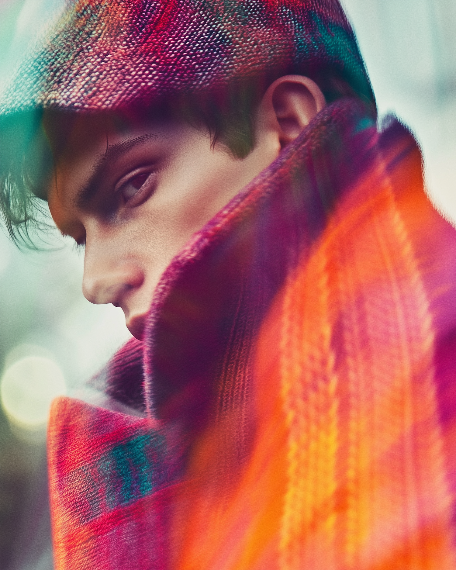 Vibrant Scarf and Hat Close-Up