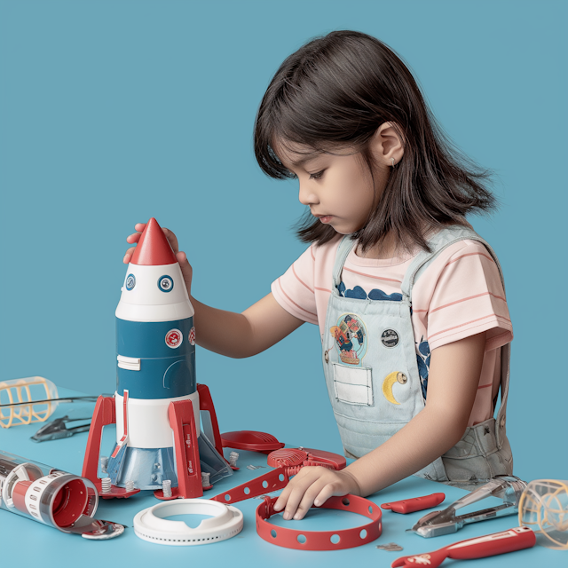 Young Girl Playing with Toy Rocket