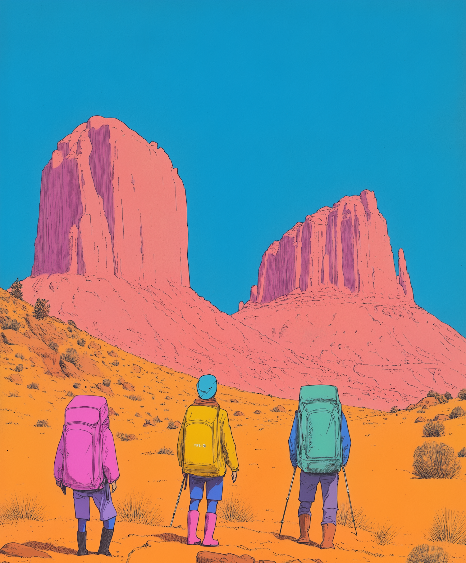 Hikers in Desert Landscape