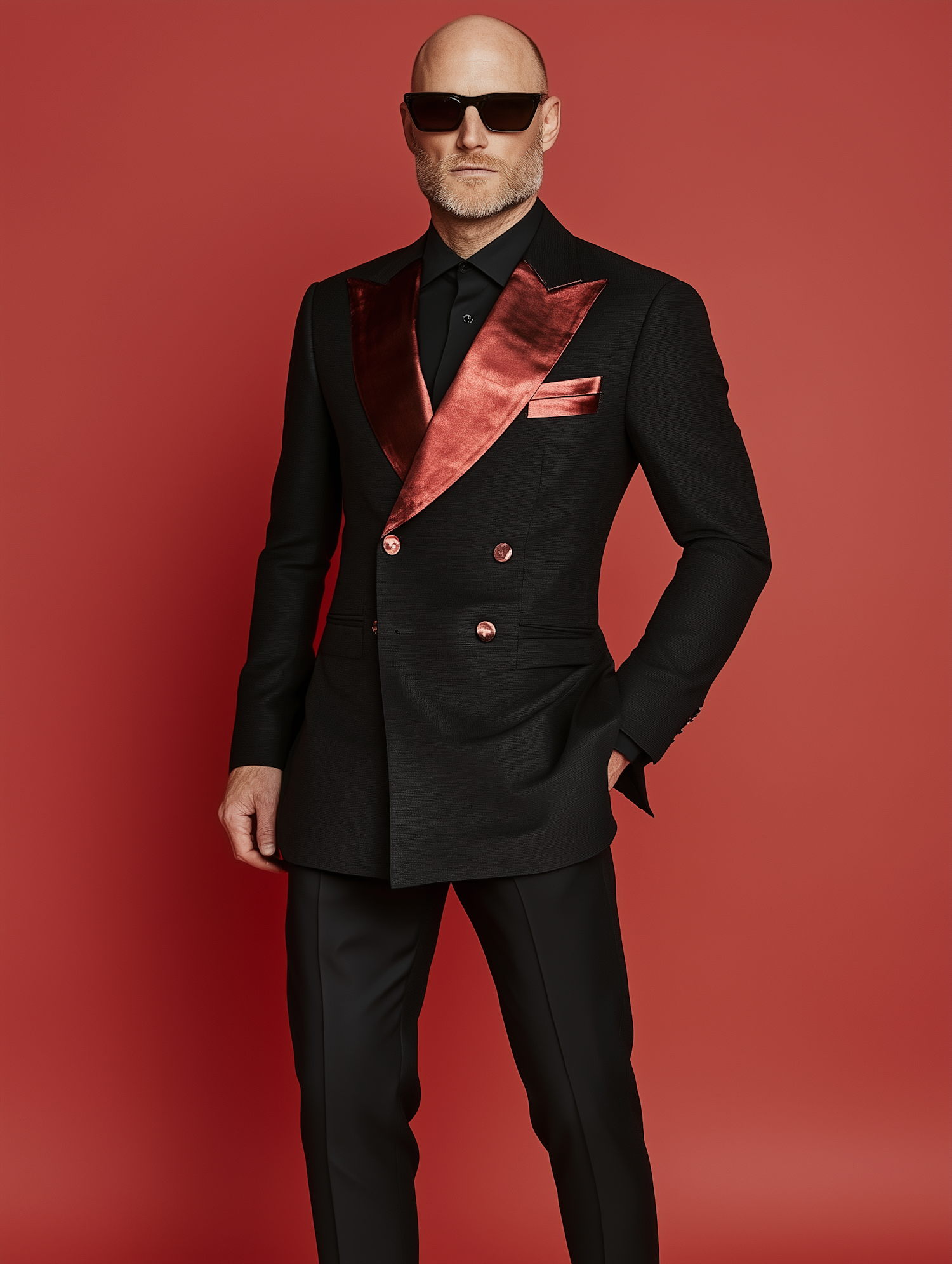 Man in Black Suit with Red Accents