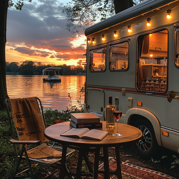 Serene Lakeside Camping at Sunset