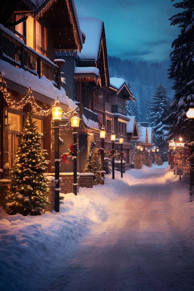 Twilight Christmas on Snowy Street