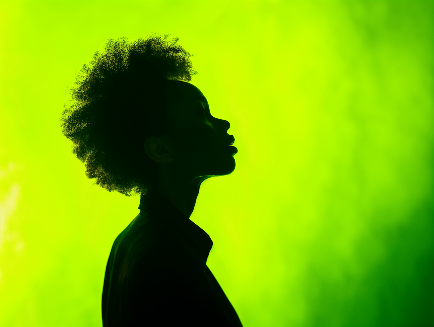 Contemplative Silhouette in Monochrome Green