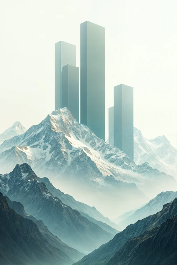 Surreal Mountain Landscape with Monolithic Structures