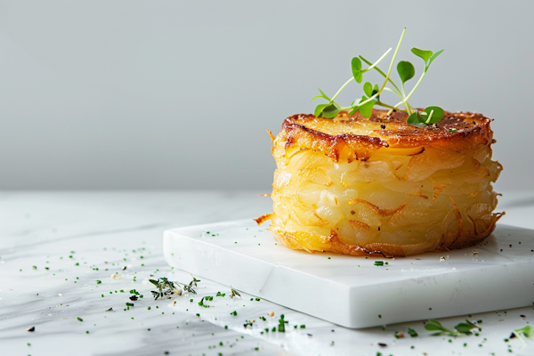 Stacked Potato Dish with Fresh Greens