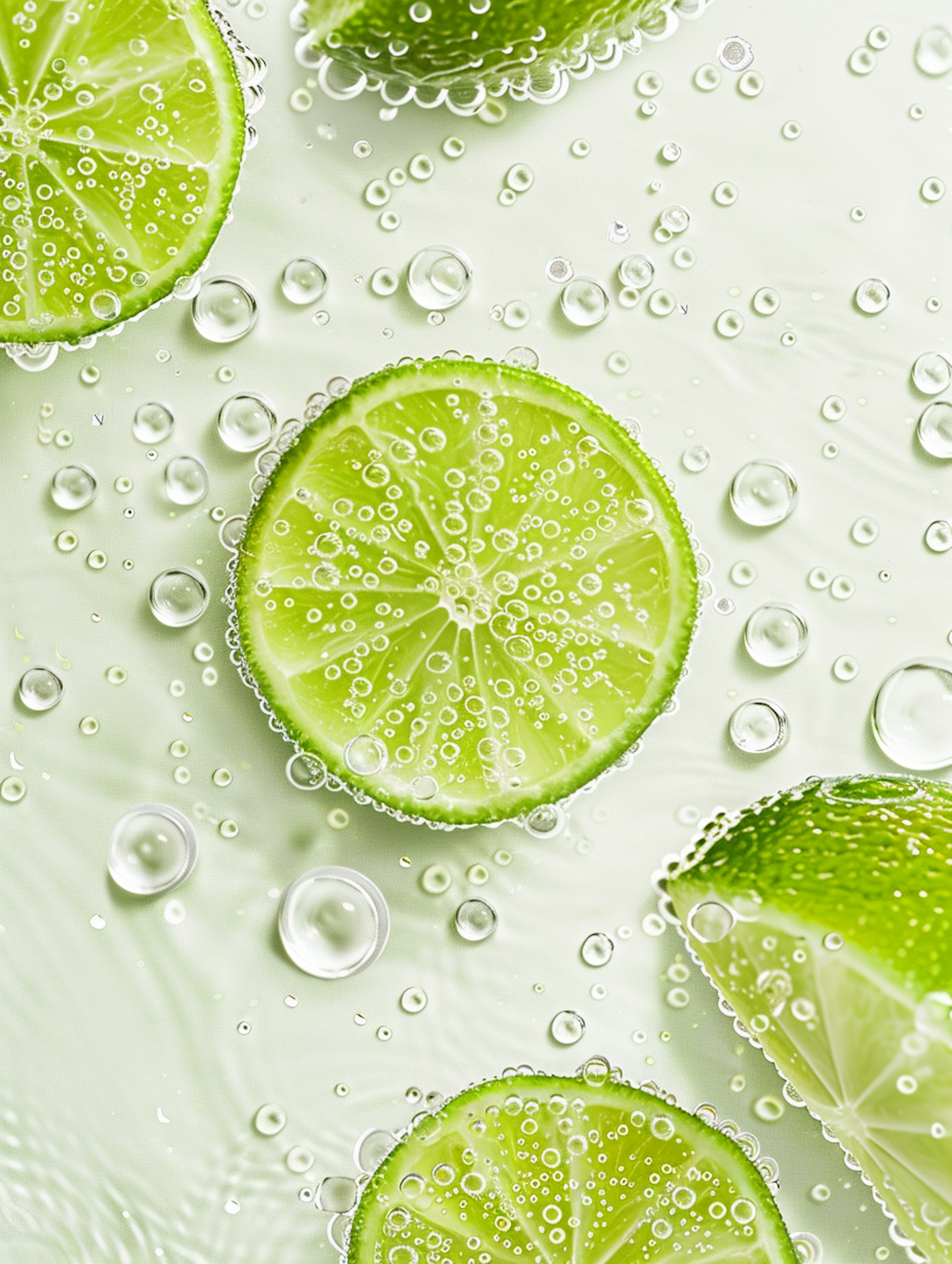 Vibrant Lime Slices Submerged in Water