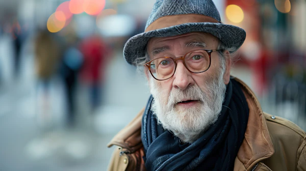 Thoughtful Elderly Man in Urban Setting