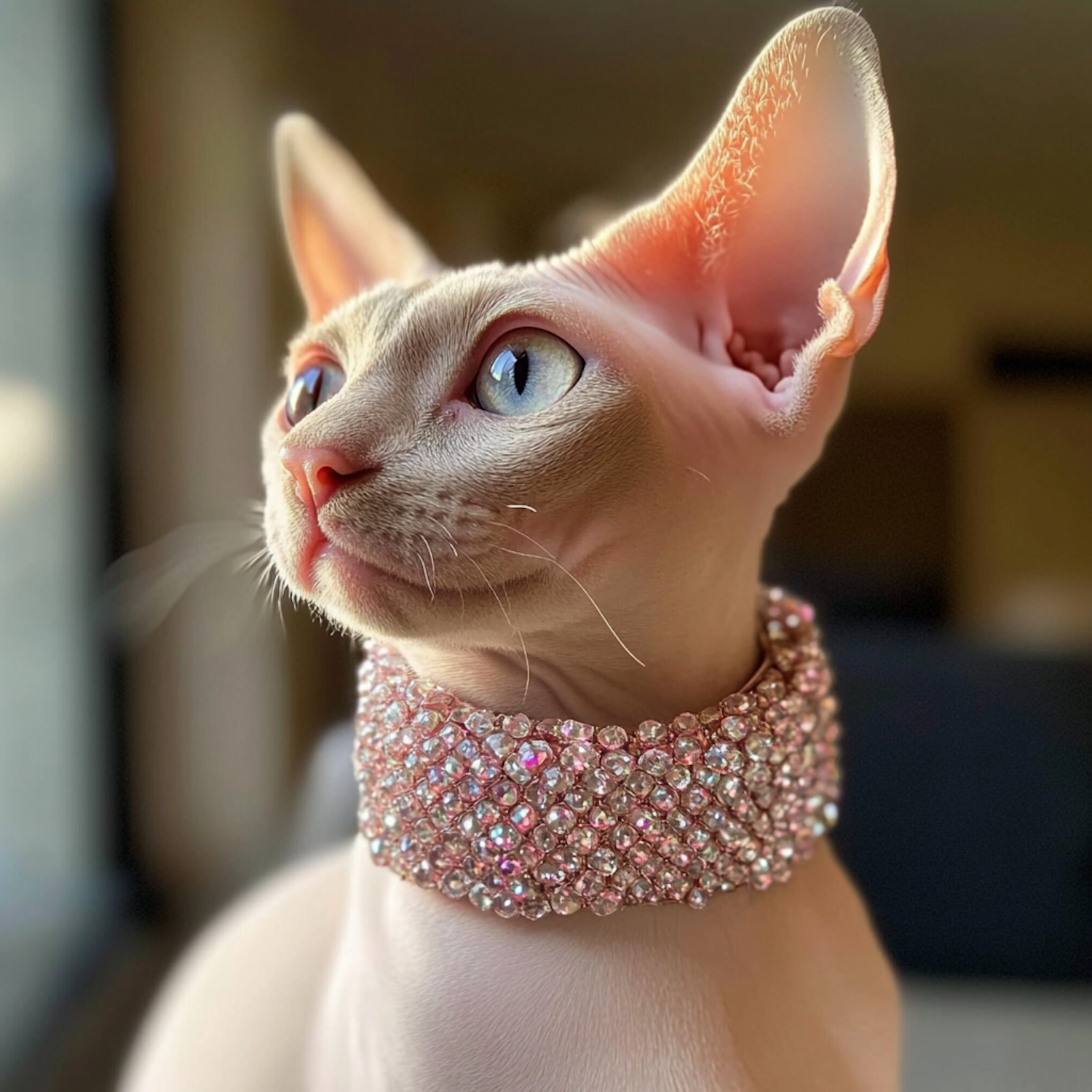 Regal Sphynx Cat with Jeweled Collar