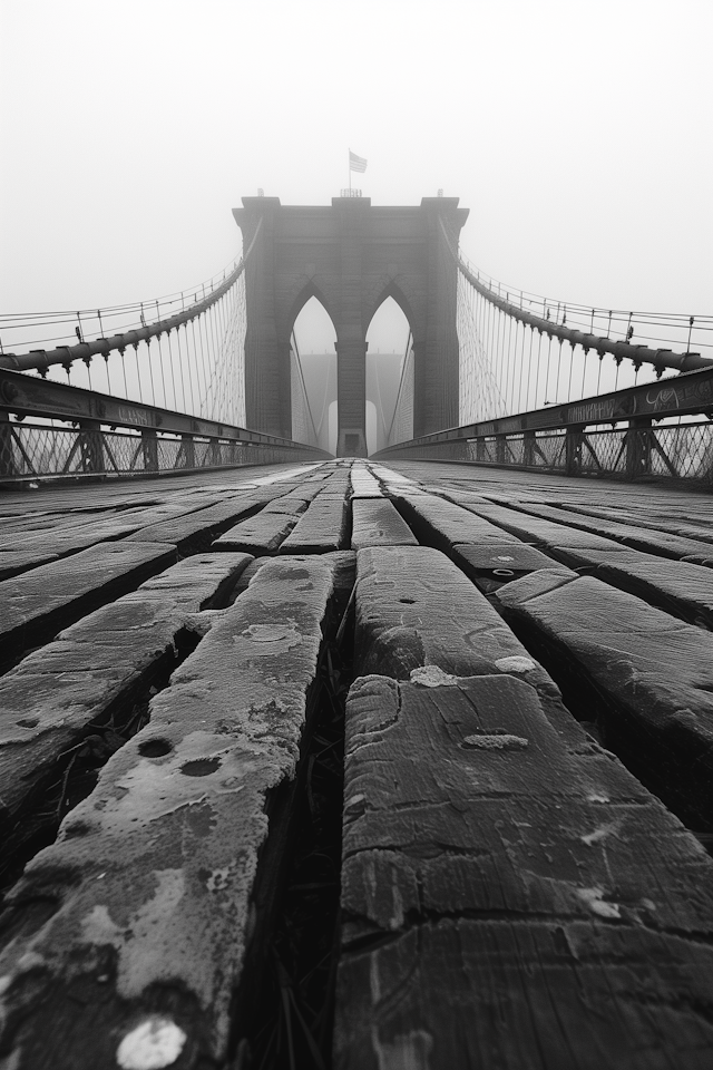 Foggy Brooklyn Bridge in Black and White