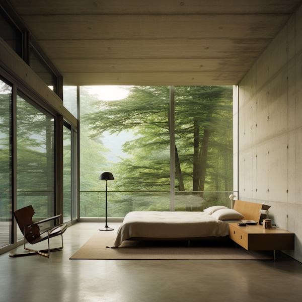 Tranquil Forest View Minimalist Bedroom