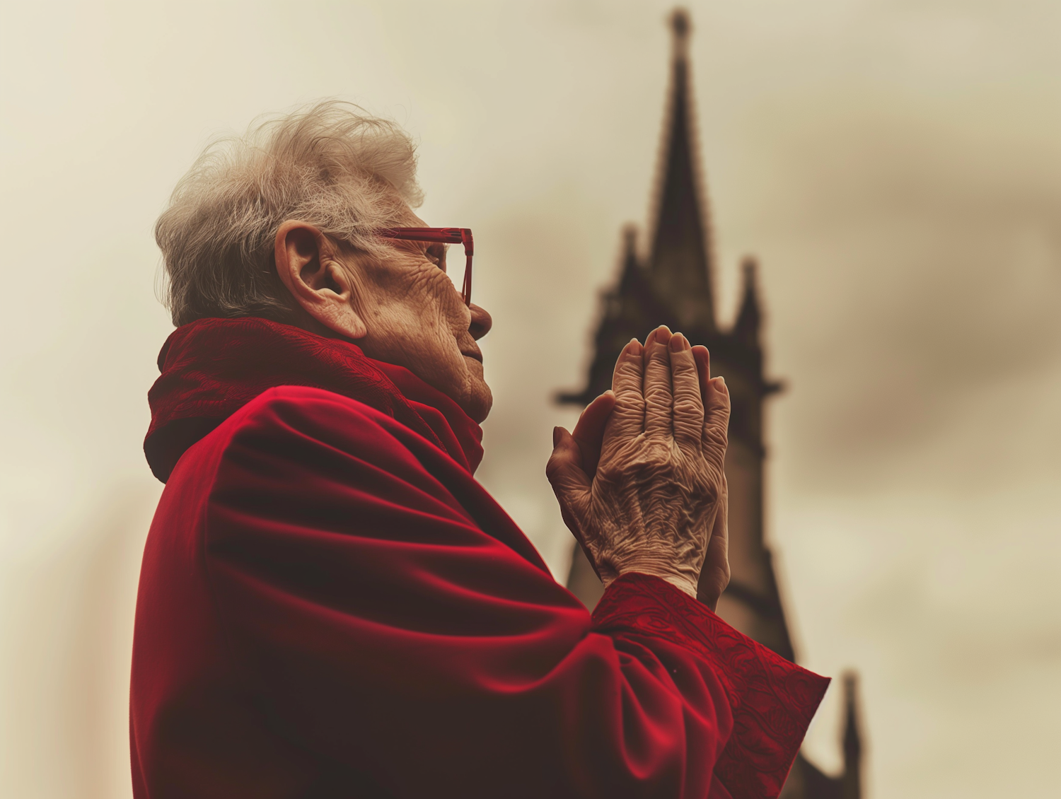 Contemplative Elderly Woman in Prayer