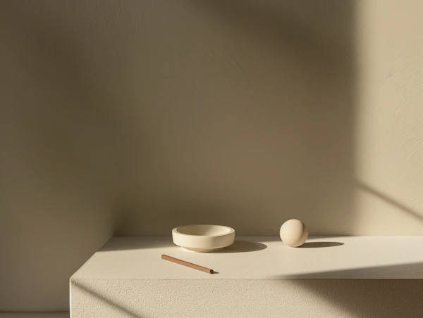 Minimalist Still Life with Egg, Bowl, and Pencil