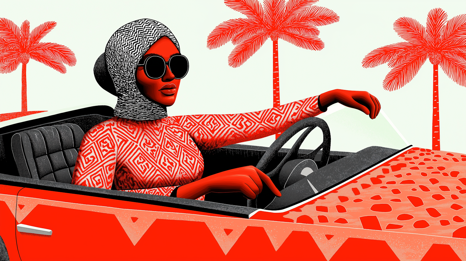 Stylish Woman in Red Convertible