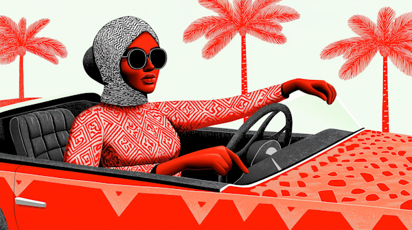 Stylish Woman in Red Convertible