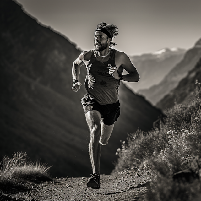 Focused Runner Conquering Hillside Trail