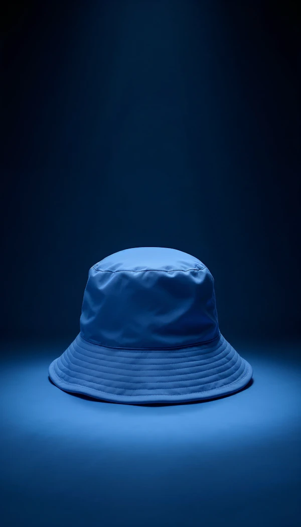 Blue Bucket Hat on Dark Blue Background