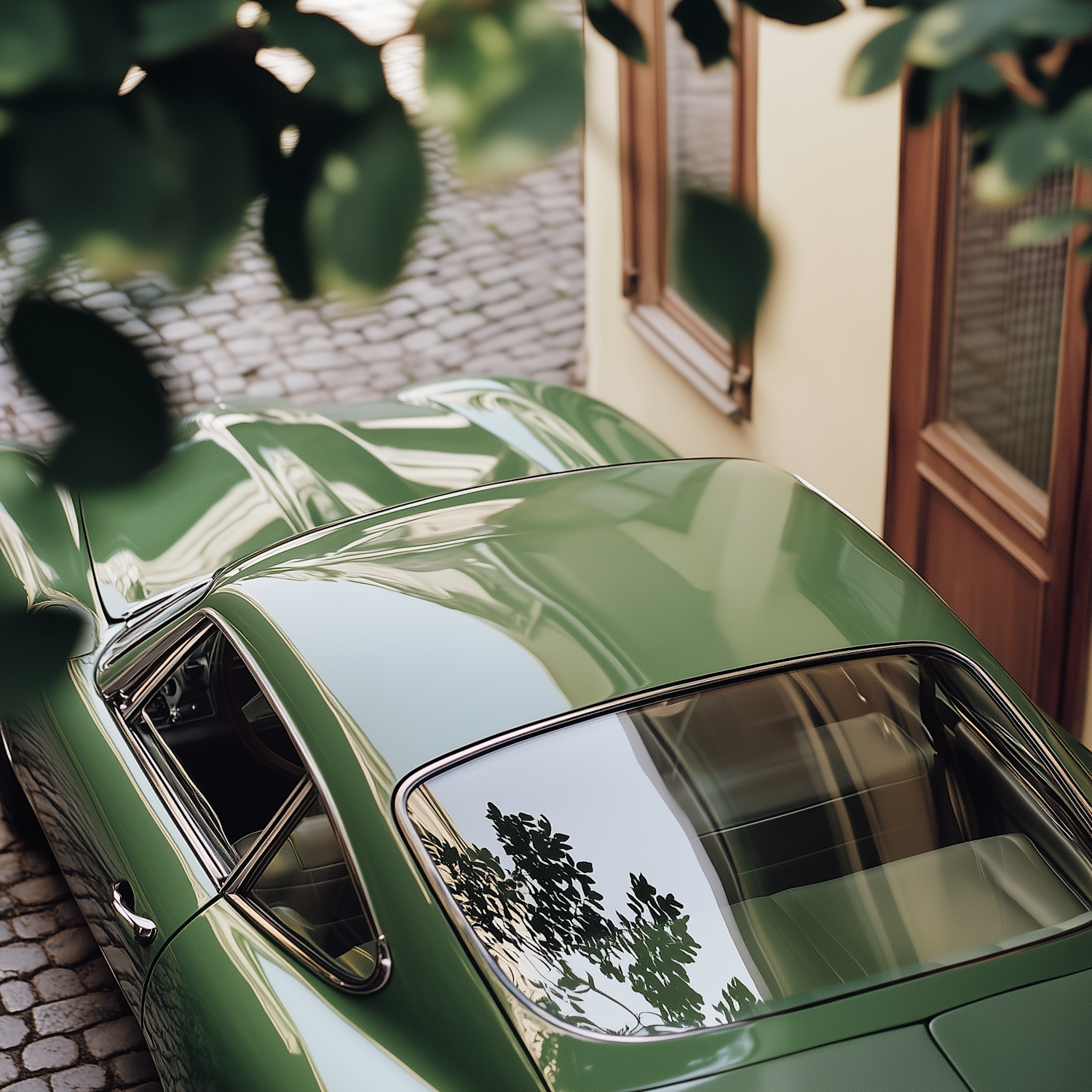 Vintage Car on Cobblestone Street