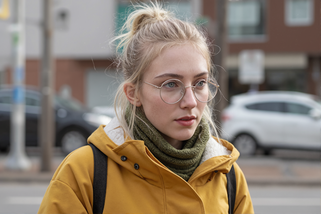 Contemplative Woman in Urban Setting