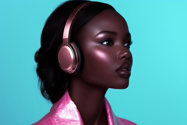 Glossy Pink Headphones Portrait