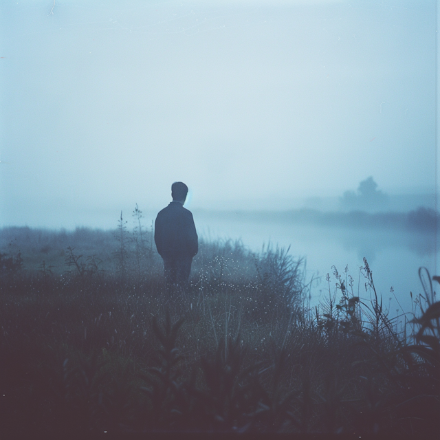 Solitary Man in Morning Fog