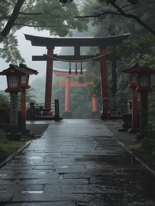 Misty Japanese Shrine Scene