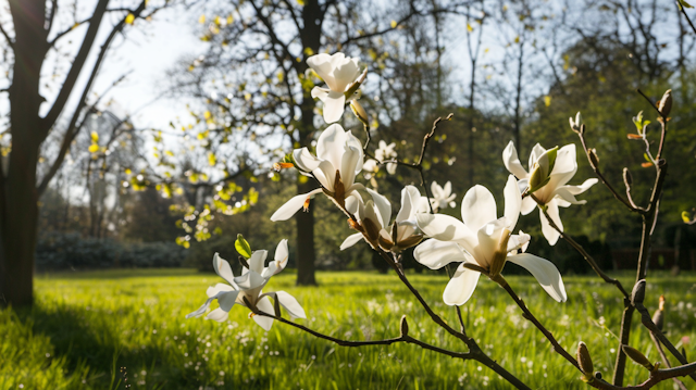 Magnolia Flowers in Sunlit Park