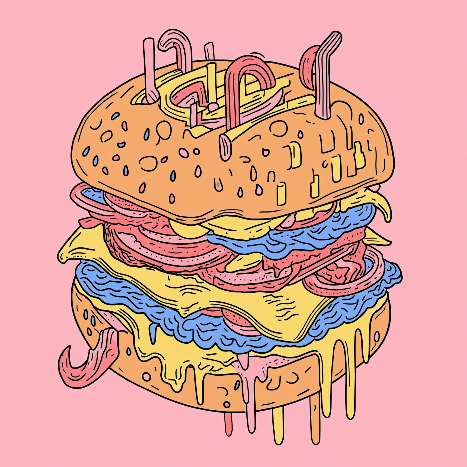 Whimsical Hamburger Illustration