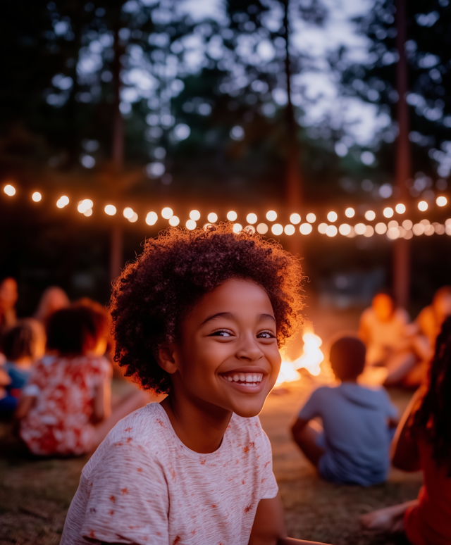 Joyful Child at Campfire Gathering