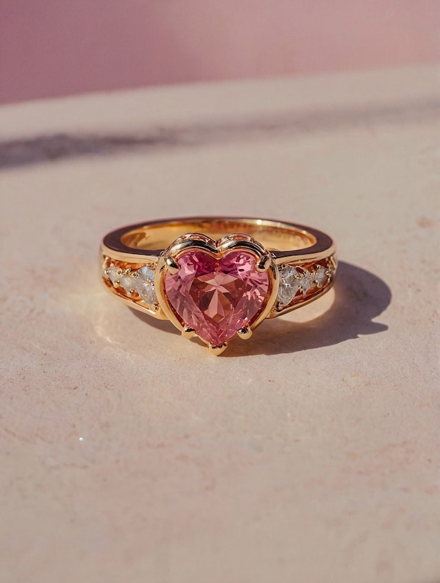 Heart-Shaped Pink Gemstone Ring