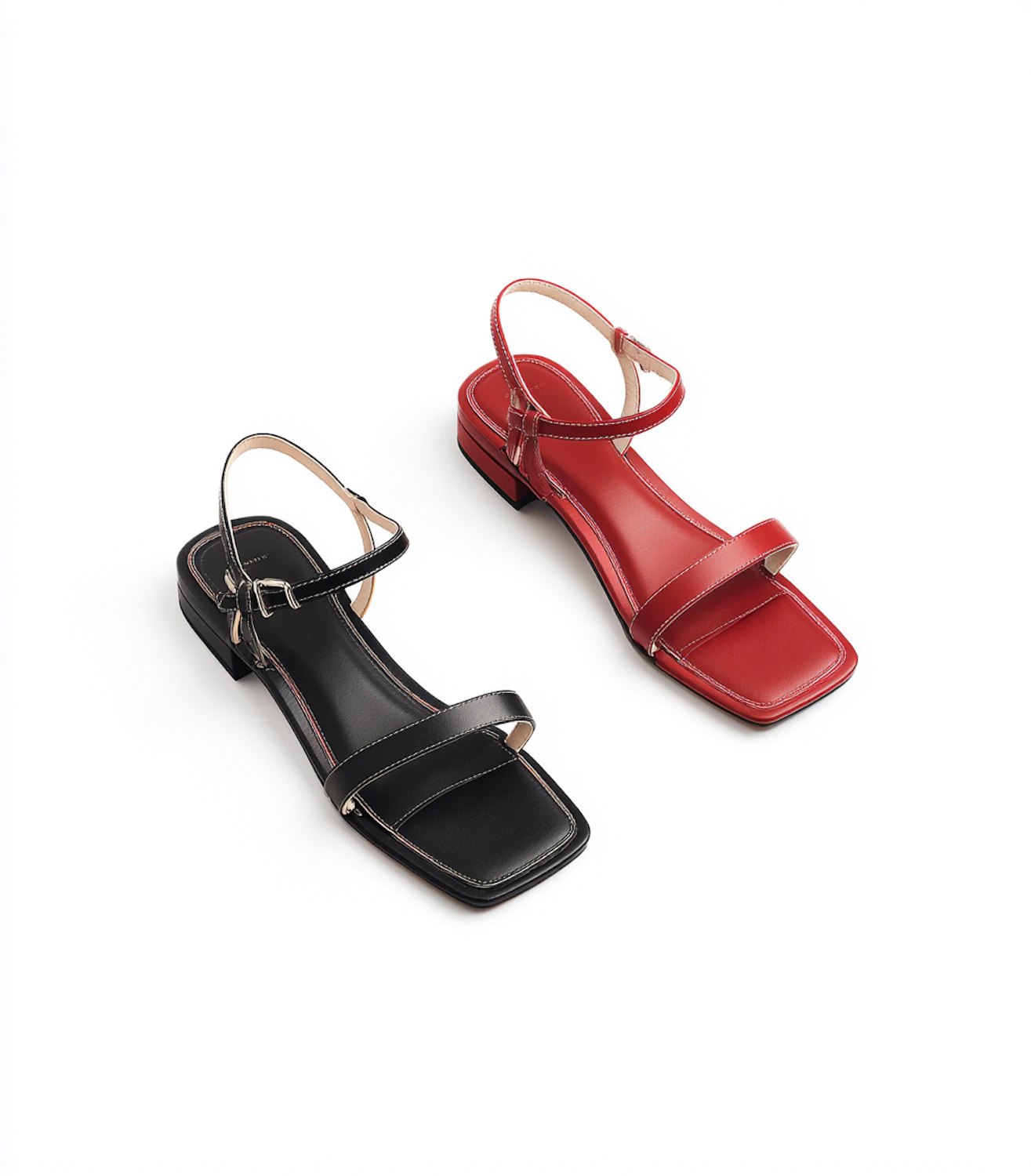 Strap Sandal in black with a red trim
