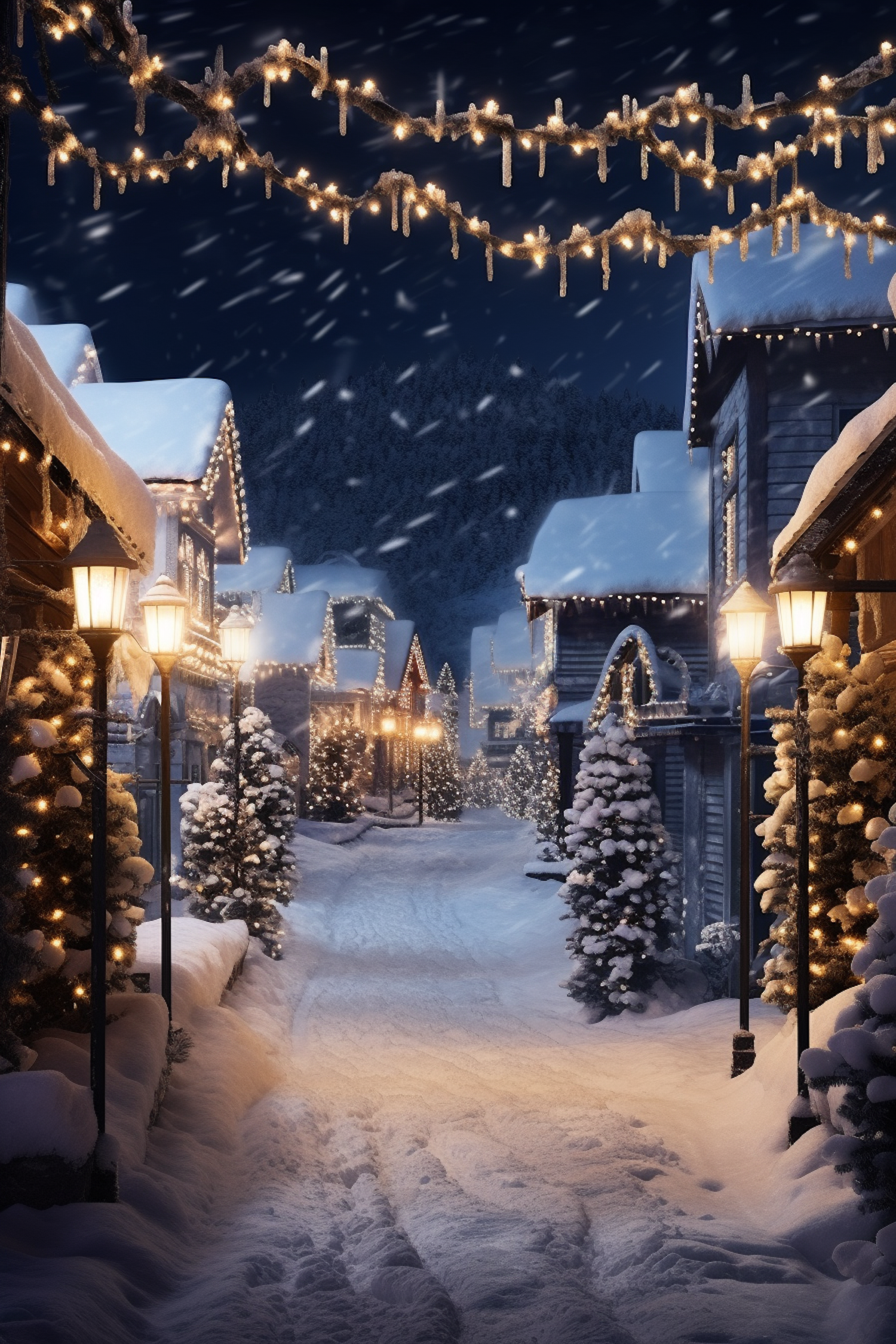 Enchanted Winter Village at Night