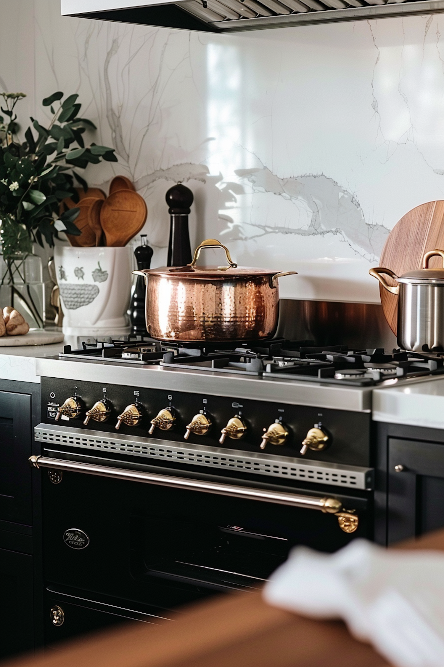 Elegant Modern Kitchen with Copper Pots