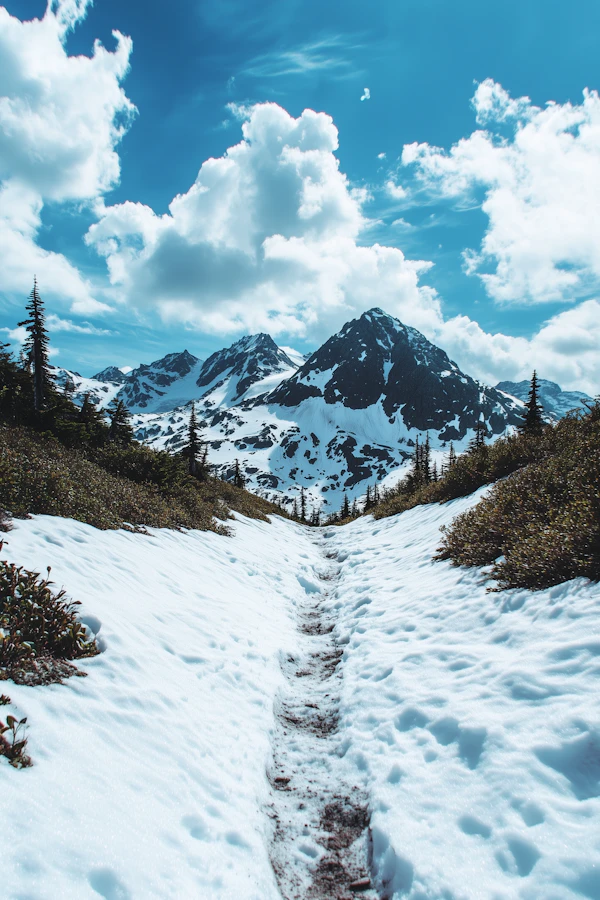 Mountain Landscape with Snow-Covered Path