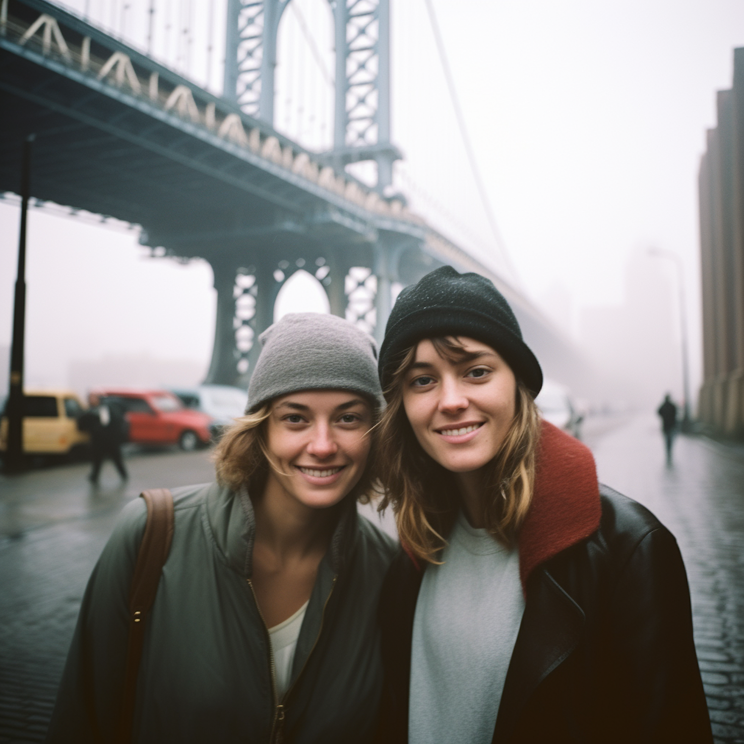 Twin Smiles on a Misty Bridge Day