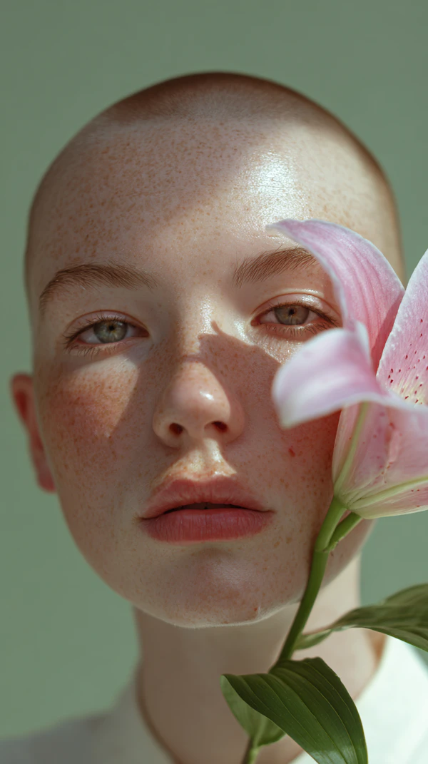 Freckled Portrait with Lily